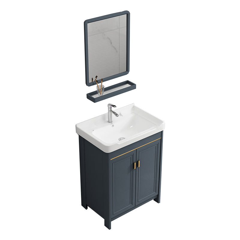 Glam Freestanding Bathroom Vanity Blue Metal Frame Single-Sink Vanity Set Vanity & Faucet & Mirrors Towel Bar Not Included Clearhalo 'Bathroom Remodel & Bathroom Fixtures' 'Bathroom Vanities' 'bathroom_vanities' 'Home Improvement' 'home_improvement' 'home_improvement_bathroom_vanities' 7640072