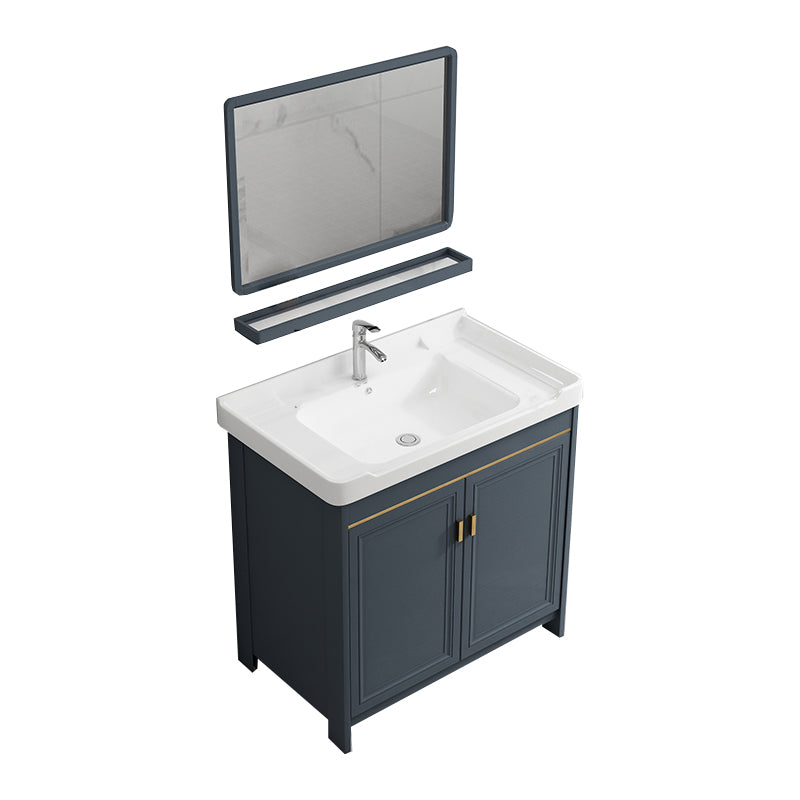 Glam Freestanding Bathroom Vanity Blue Metal Frame Single-Sink Vanity Set Vanity & Faucet & Mirrors Towel Bar Not Included Clearhalo 'Bathroom Remodel & Bathroom Fixtures' 'Bathroom Vanities' 'bathroom_vanities' 'Home Improvement' 'home_improvement' 'home_improvement_bathroom_vanities' 7640073