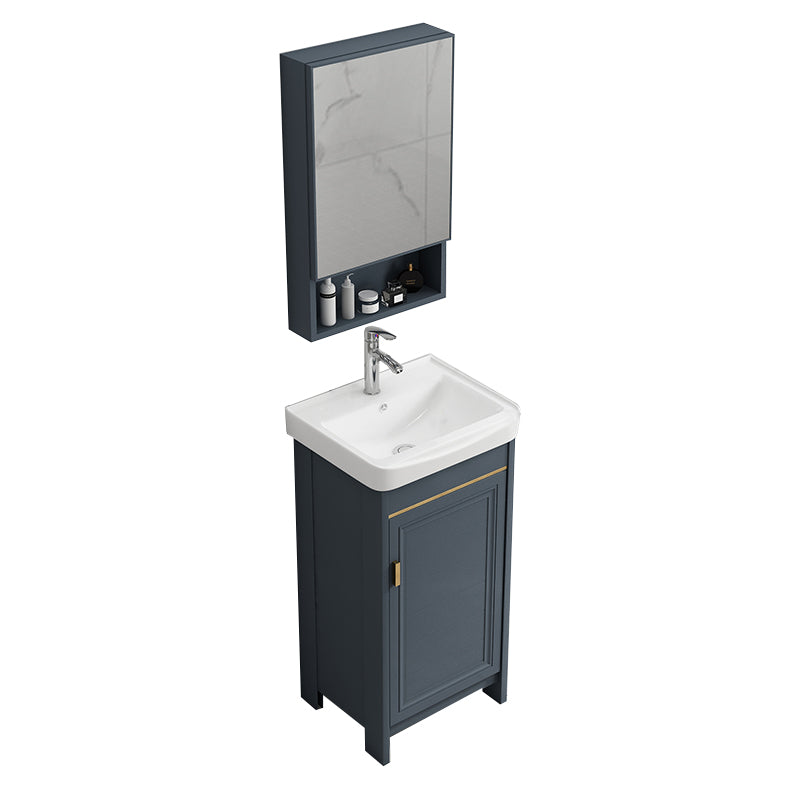 Glam Freestanding Bathroom Vanity Blue Metal Frame Single-Sink Vanity Set Vanity & Faucet & Mirror Cabinet 17"L x 14"W x 32"H Towel Bar Not Included Clearhalo 'Bathroom Remodel & Bathroom Fixtures' 'Bathroom Vanities' 'bathroom_vanities' 'Home Improvement' 'home_improvement' 'home_improvement_bathroom_vanities' 7640076