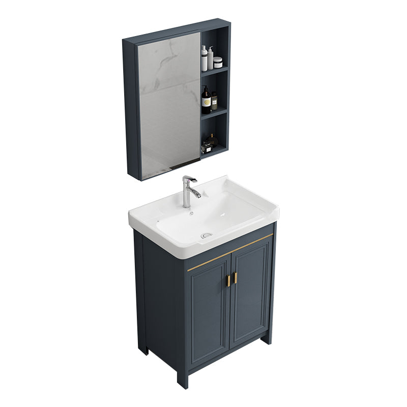 Glam Freestanding Bathroom Vanity Blue Metal Frame Single-Sink Vanity Set Vanity & Faucet & Mirror Cabinet Towel Bar Not Included Clearhalo 'Bathroom Remodel & Bathroom Fixtures' 'Bathroom Vanities' 'bathroom_vanities' 'Home Improvement' 'home_improvement' 'home_improvement_bathroom_vanities' 7640079