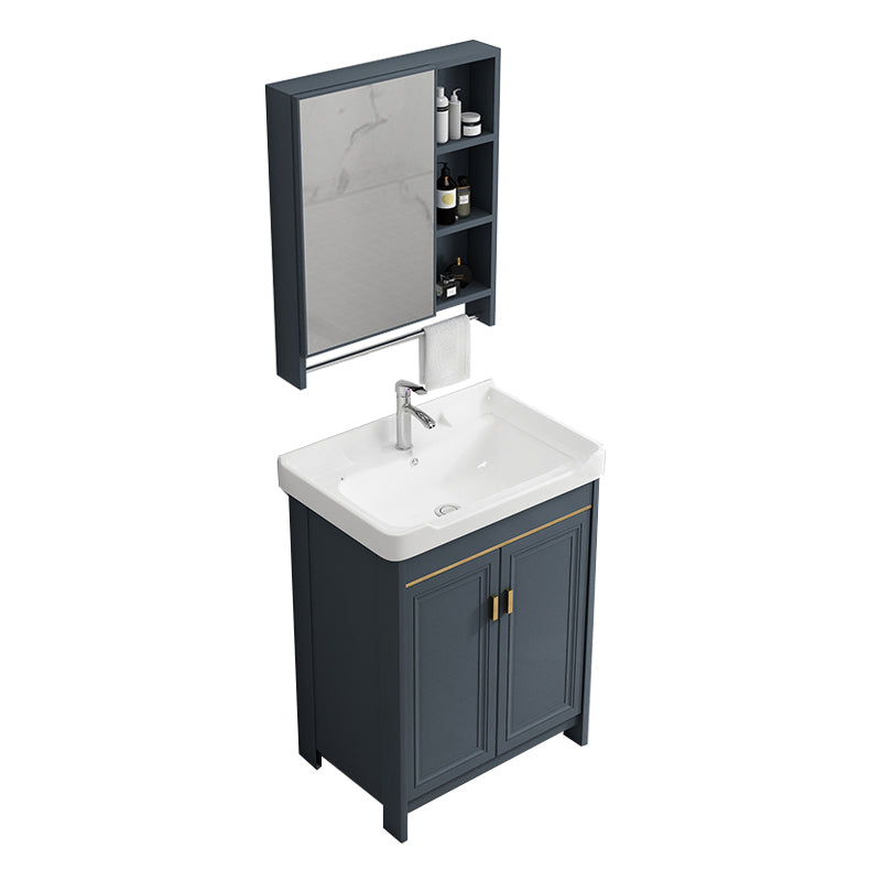 Glam Freestanding Bathroom Vanity Blue Metal Frame Single-Sink Vanity Set Vanity & Faucet & Mirror Cabinet Towel Bar Included Clearhalo 'Bathroom Remodel & Bathroom Fixtures' 'Bathroom Vanities' 'bathroom_vanities' 'Home Improvement' 'home_improvement' 'home_improvement_bathroom_vanities' 7640083