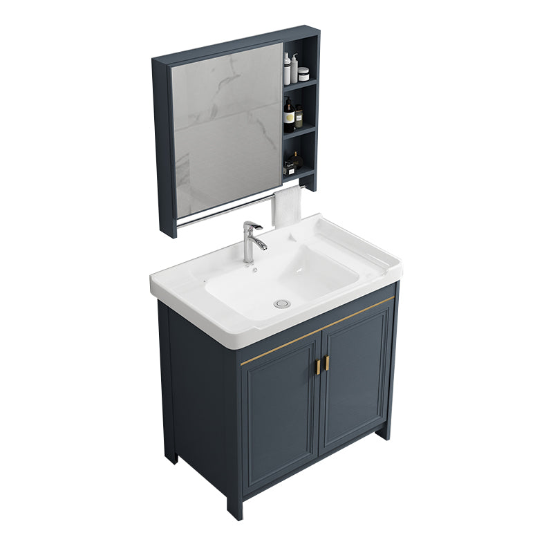 Glam Freestanding Bathroom Vanity Blue Metal Frame Single-Sink Vanity Set Vanity & Faucet & Mirror Cabinet Towel Bar Included Clearhalo 'Bathroom Remodel & Bathroom Fixtures' 'Bathroom Vanities' 'bathroom_vanities' 'Home Improvement' 'home_improvement' 'home_improvement_bathroom_vanities' 7640085