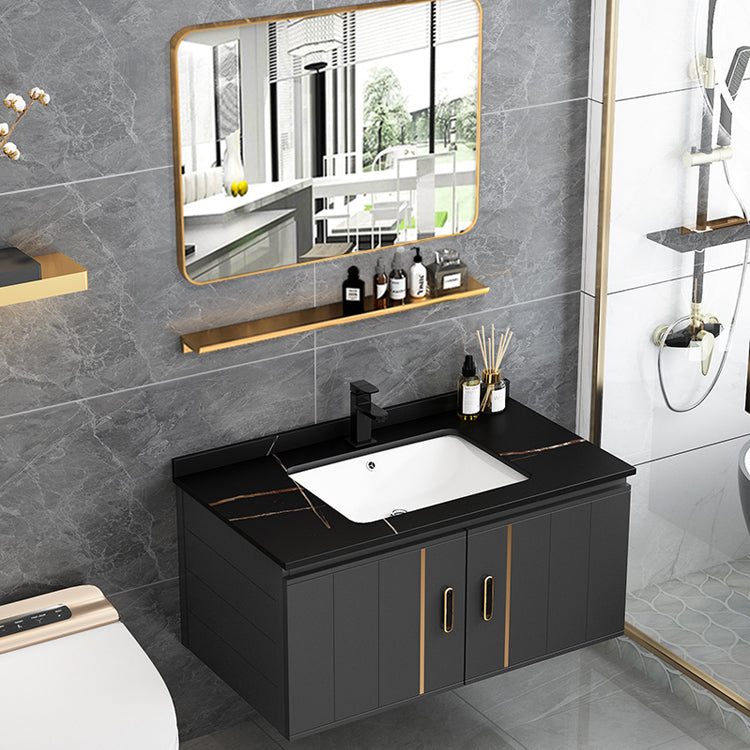 Modern Single Sink Vanity Black Ceramic Bath Vanity with Soft Close Door Clearhalo 'Bathroom Remodel & Bathroom Fixtures' 'Bathroom Vanities' 'bathroom_vanities' 'Home Improvement' 'home_improvement' 'home_improvement_bathroom_vanities' 7640117