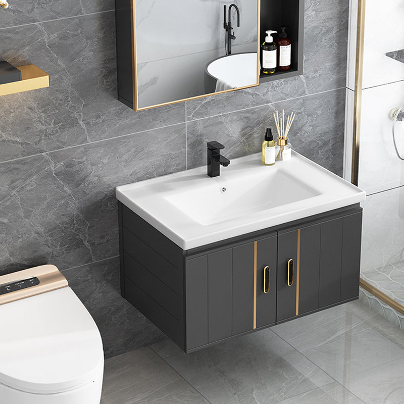 Modern Single Sink Vanity Black Ceramic Bath Vanity with Soft Close Door Clearhalo 'Bathroom Remodel & Bathroom Fixtures' 'Bathroom Vanities' 'bathroom_vanities' 'Home Improvement' 'home_improvement' 'home_improvement_bathroom_vanities' 7640119