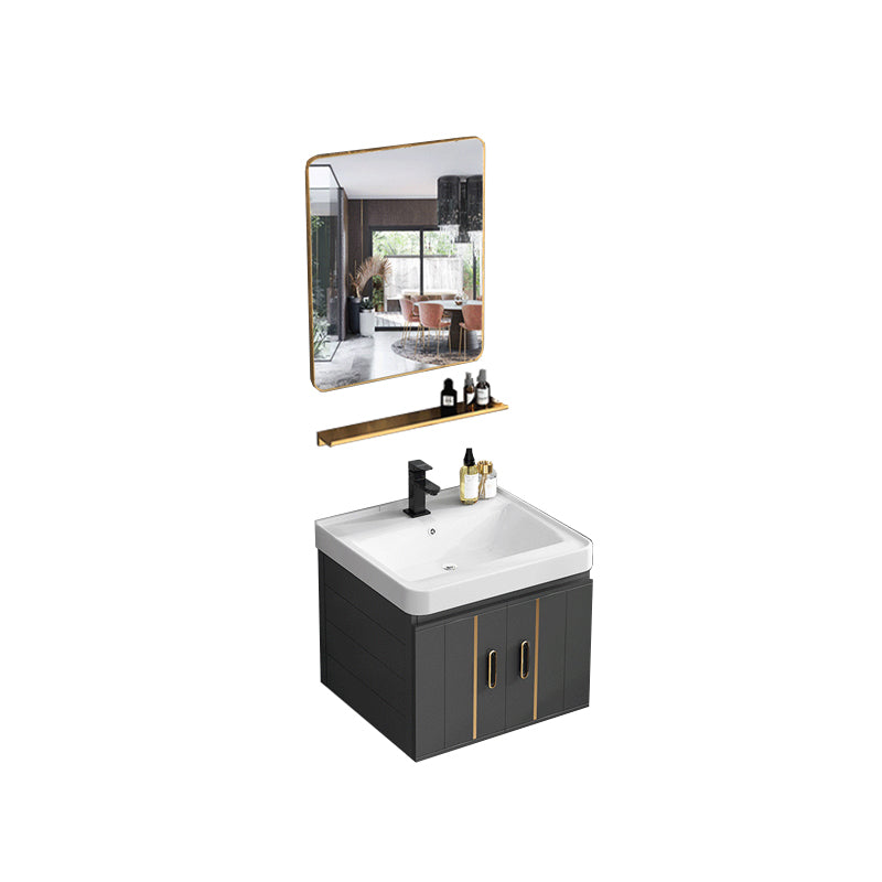 Modern Single Sink Vanity Black Ceramic Bath Vanity with Soft Close Door Vanity & Faucet & Mirrors 20"L x 14"W x 19"H Ceramic Clearhalo 'Bathroom Remodel & Bathroom Fixtures' 'Bathroom Vanities' 'bathroom_vanities' 'Home Improvement' 'home_improvement' 'home_improvement_bathroom_vanities' 7640120