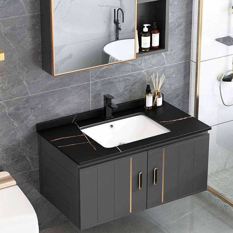 Modern Single Sink Vanity Black Ceramic Bath Vanity with Soft Close Door Clearhalo 'Bathroom Remodel & Bathroom Fixtures' 'Bathroom Vanities' 'bathroom_vanities' 'Home Improvement' 'home_improvement' 'home_improvement_bathroom_vanities' 7640121