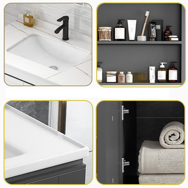 Modern Single Sink Vanity Black Ceramic Bath Vanity with Soft Close Door Clearhalo 'Bathroom Remodel & Bathroom Fixtures' 'Bathroom Vanities' 'bathroom_vanities' 'Home Improvement' 'home_improvement' 'home_improvement_bathroom_vanities' 7640123