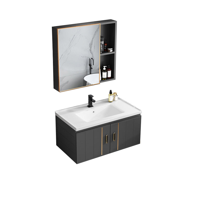 Modern Single Sink Vanity Black Ceramic Bath Vanity with Soft Close Door Clearhalo 'Bathroom Remodel & Bathroom Fixtures' 'Bathroom Vanities' 'bathroom_vanities' 'Home Improvement' 'home_improvement' 'home_improvement_bathroom_vanities' 7640126