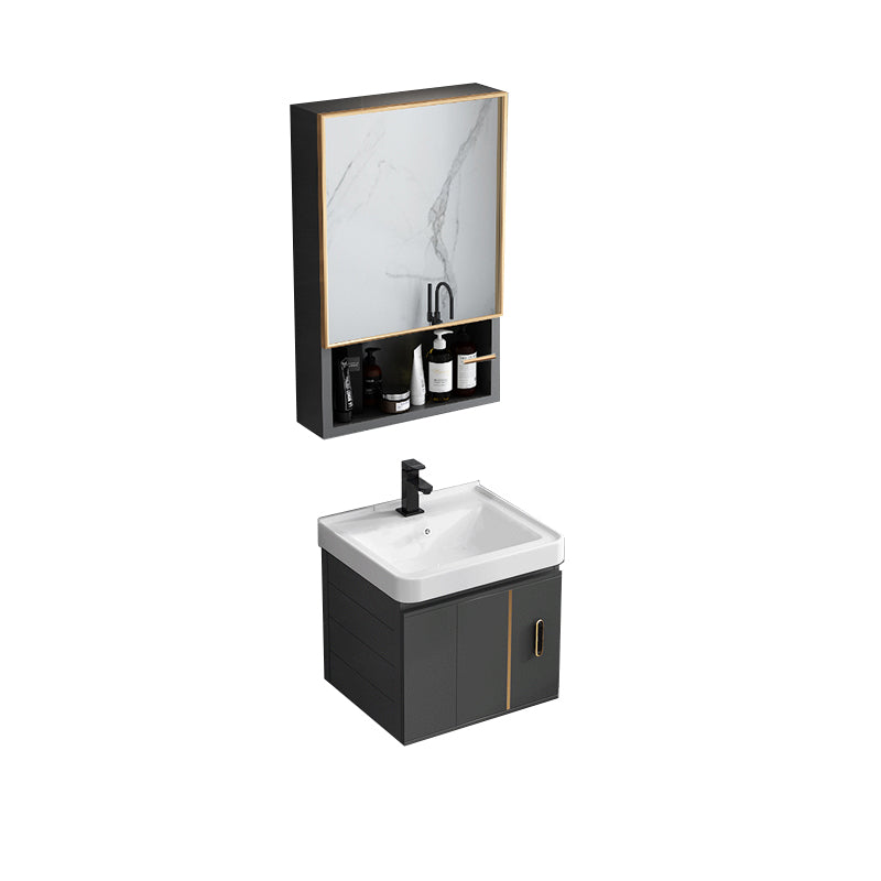Modern Single Sink Vanity Black Ceramic Bath Vanity with Soft Close Door Vanity & Faucet & Mirror Cabinet 17"L x 14"W x 18"H Ceramic Clearhalo 'Bathroom Remodel & Bathroom Fixtures' 'Bathroom Vanities' 'bathroom_vanities' 'Home Improvement' 'home_improvement' 'home_improvement_bathroom_vanities' 7640134