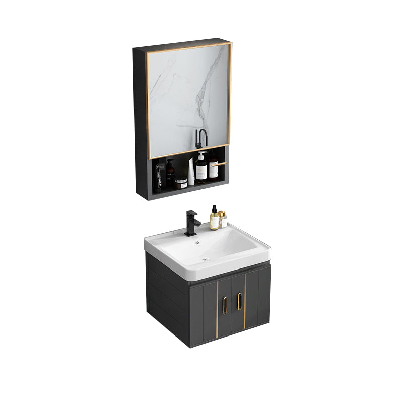 Modern Single Sink Vanity Black Ceramic Bath Vanity with Soft Close Door Vanity & Faucet & Mirror Cabinet 20"L x 14"W x 19"H Ceramic Clearhalo 'Bathroom Remodel & Bathroom Fixtures' 'Bathroom Vanities' 'bathroom_vanities' 'Home Improvement' 'home_improvement' 'home_improvement_bathroom_vanities' 7640135