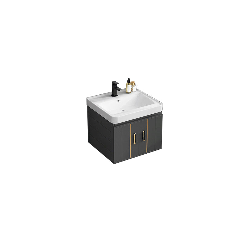 Modern Single Sink Vanity Black Ceramic Bath Vanity with Soft Close Door Vanity & Faucet 20"L x 14"W x 19"H Ceramic Clearhalo 'Bathroom Remodel & Bathroom Fixtures' 'Bathroom Vanities' 'bathroom_vanities' 'Home Improvement' 'home_improvement' 'home_improvement_bathroom_vanities' 7640143