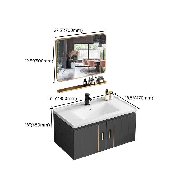 Modern Single Sink Vanity Black Ceramic Bath Vanity with Soft Close Door Clearhalo 'Bathroom Remodel & Bathroom Fixtures' 'Bathroom Vanities' 'bathroom_vanities' 'Home Improvement' 'home_improvement' 'home_improvement_bathroom_vanities' 7640164