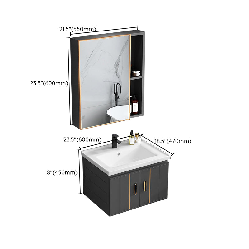 Modern Single Sink Vanity Black Ceramic Bath Vanity with Soft Close Door Clearhalo 'Bathroom Remodel & Bathroom Fixtures' 'Bathroom Vanities' 'bathroom_vanities' 'Home Improvement' 'home_improvement' 'home_improvement_bathroom_vanities' 7640168