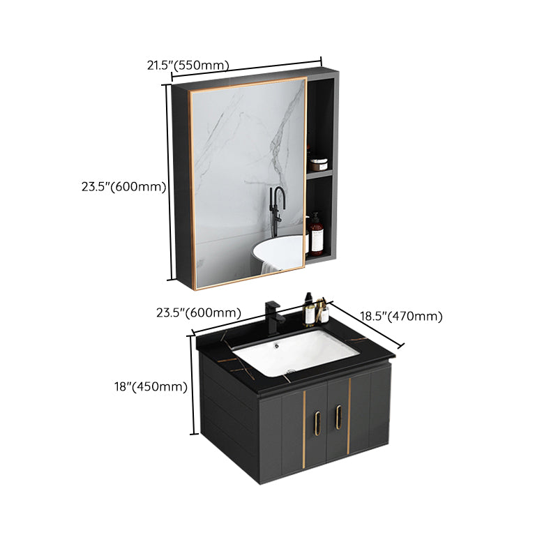 Modern Single Sink Vanity Black Ceramic Bath Vanity with Soft Close Door Clearhalo 'Bathroom Remodel & Bathroom Fixtures' 'Bathroom Vanities' 'bathroom_vanities' 'Home Improvement' 'home_improvement' 'home_improvement_bathroom_vanities' 7640169