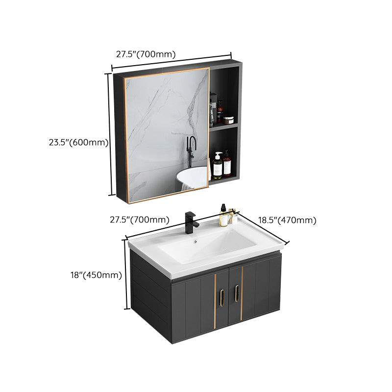 Modern Single Sink Vanity Black Ceramic Bath Vanity with Soft Close Door Clearhalo 'Bathroom Remodel & Bathroom Fixtures' 'Bathroom Vanities' 'bathroom_vanities' 'Home Improvement' 'home_improvement' 'home_improvement_bathroom_vanities' 7640170