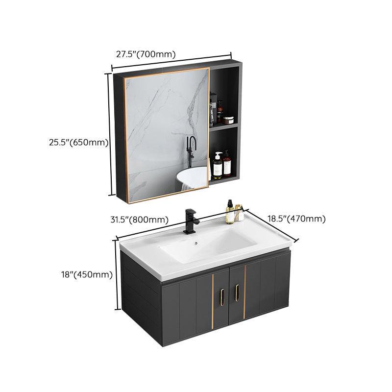 Modern Single Sink Vanity Black Ceramic Bath Vanity with Soft Close Door Clearhalo 'Bathroom Remodel & Bathroom Fixtures' 'Bathroom Vanities' 'bathroom_vanities' 'Home Improvement' 'home_improvement' 'home_improvement_bathroom_vanities' 7640172