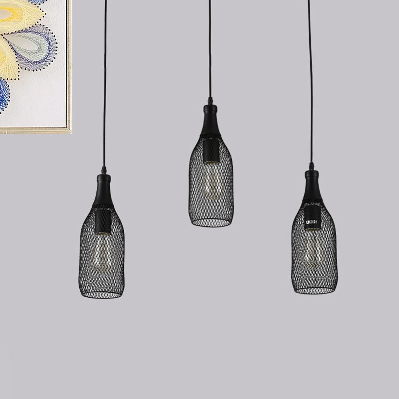 3/6 Lights Metal Pendant Light Industrial Style Black Bottle Mesh Shade Restaurant Hanging Lamp Clearhalo 'Art Deco Pendants' 'Black' 'Cast Iron' 'Ceiling Lights' 'Ceramic' 'Crystal' 'Industrial Pendants' 'Industrial' 'Metal' 'Middle Century Pendants' 'Pendant Lights' 'Pendants' 'Rustic Pendants' 'Tiffany' Lighting' 764314