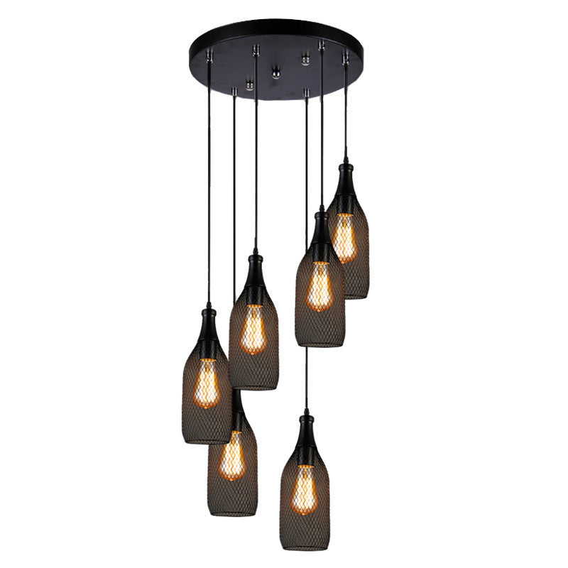 3/6 Lights Metal Pendant Light Industrial Style Black Bottle Mesh Shade Restaurant Hanging Lamp Clearhalo 'Art Deco Pendants' 'Black' 'Cast Iron' 'Ceiling Lights' 'Ceramic' 'Crystal' 'Industrial Pendants' 'Industrial' 'Metal' 'Middle Century Pendants' 'Pendant Lights' 'Pendants' 'Rustic Pendants' 'Tiffany' Lighting' 764320