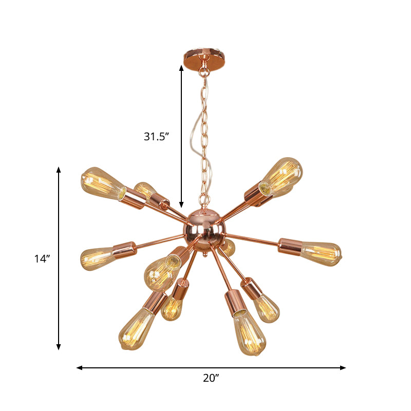 Copper/Chrome 9/12 Lights Chandelier Lamp Retro Stylish Metal Sputnik Ceiling Pendant Light over Table Clearhalo 'Cast Iron' 'Ceiling Lights' 'Chandeliers' 'Industrial Chandeliers' 'Industrial' 'Metal' 'Middle Century Chandeliers' 'Rustic Chandeliers' 'Tiffany' Lighting' 764500