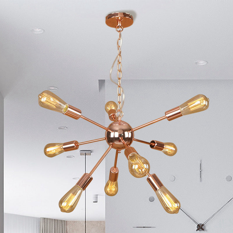 Copper/Chrome 9/12 Lights Chandelier Lamp Retro Stylish Metal Sputnik Ceiling Pendant Light over Table Clearhalo 'Cast Iron' 'Ceiling Lights' 'Chandeliers' 'Industrial Chandeliers' 'Industrial' 'Metal' 'Middle Century Chandeliers' 'Rustic Chandeliers' 'Tiffany' Lighting' 764502