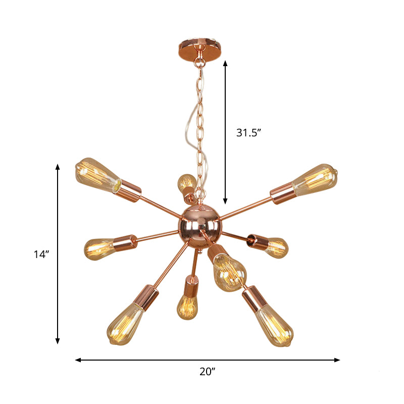 Copper/Chrome 9/12 Lights Chandelier Lamp Retro Stylish Metal Sputnik Ceiling Pendant Light over Table Clearhalo 'Cast Iron' 'Ceiling Lights' 'Chandeliers' 'Industrial Chandeliers' 'Industrial' 'Metal' 'Middle Century Chandeliers' 'Rustic Chandeliers' 'Tiffany' Lighting' 764505