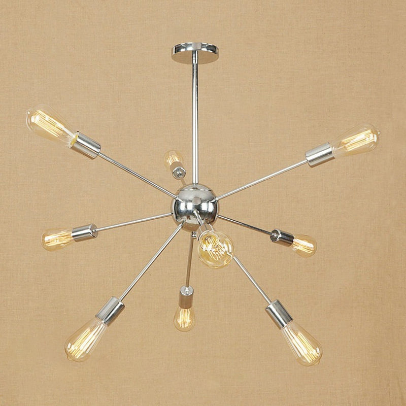 Copper/Chrome 9/12 Lights Chandelier Lamp Retro Stylish Metal Sputnik Ceiling Pendant Light over Table 9 Chrome Clearhalo 'Cast Iron' 'Ceiling Lights' 'Chandeliers' 'Industrial Chandeliers' 'Industrial' 'Metal' 'Middle Century Chandeliers' 'Rustic Chandeliers' 'Tiffany' Lighting' 764529