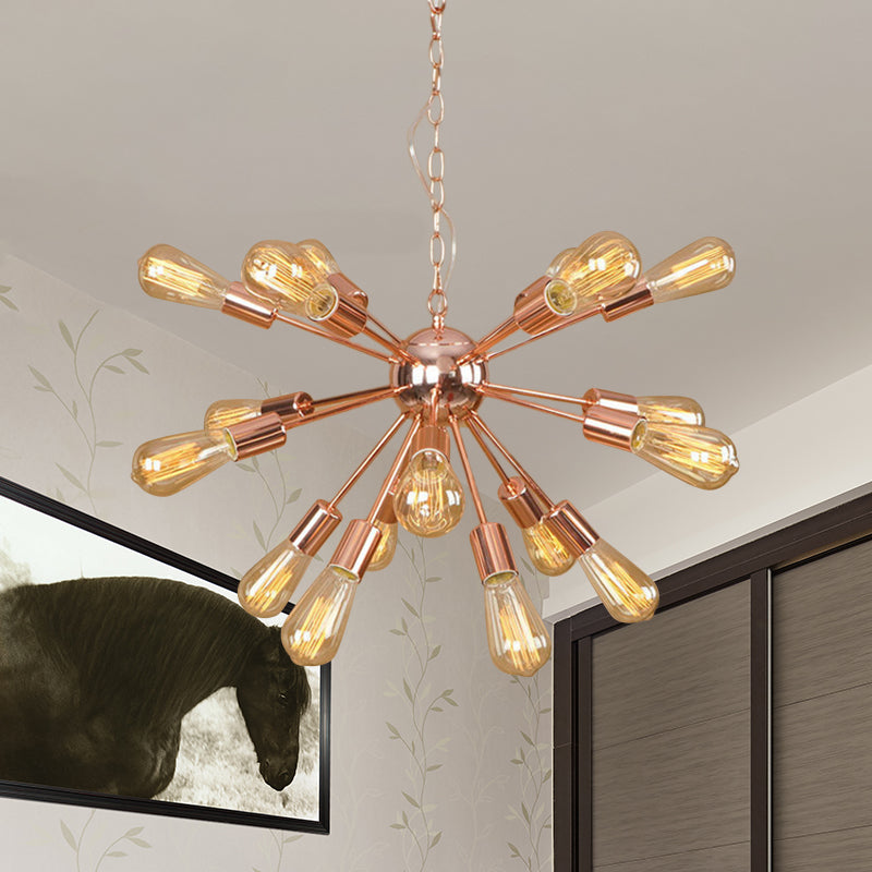 18/21 Lights Iron Chandelier Light Farmhouse Copper/Gold Finish Sputnik Ceiling Fixture for Dining Room Clearhalo 'Cast Iron' 'Ceiling Lights' 'Chandeliers' 'Industrial Chandeliers' 'Industrial' 'Metal' 'Middle Century Chandeliers' 'Rustic Chandeliers' 'Tiffany' Lighting' 764581