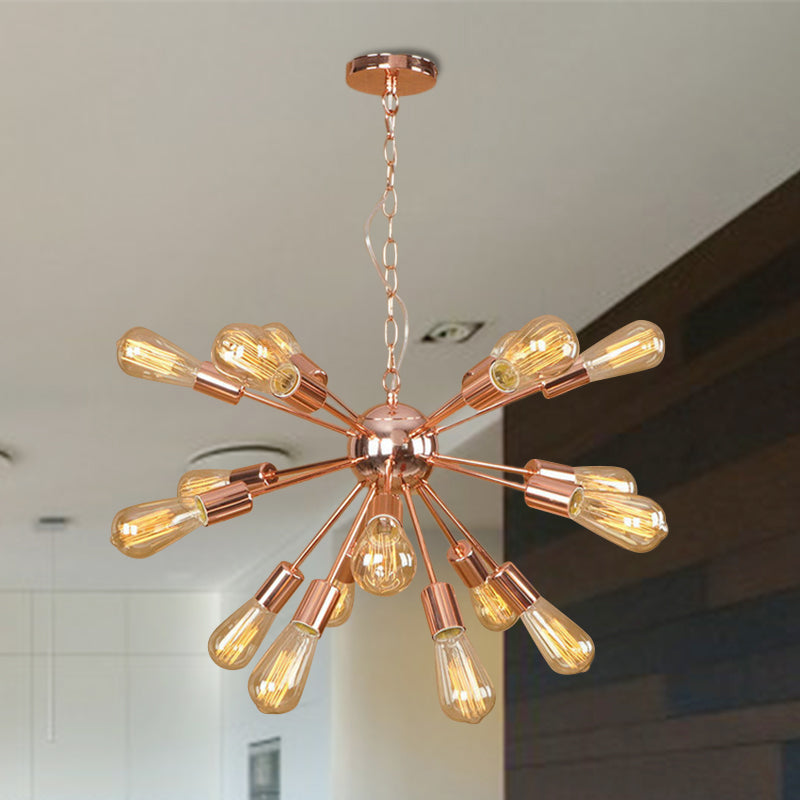 18/21 Lights Iron Chandelier Light Farmhouse Copper/Gold Finish Sputnik Ceiling Fixture for Dining Room Clearhalo 'Cast Iron' 'Ceiling Lights' 'Chandeliers' 'Industrial Chandeliers' 'Industrial' 'Metal' 'Middle Century Chandeliers' 'Rustic Chandeliers' 'Tiffany' Lighting' 764582