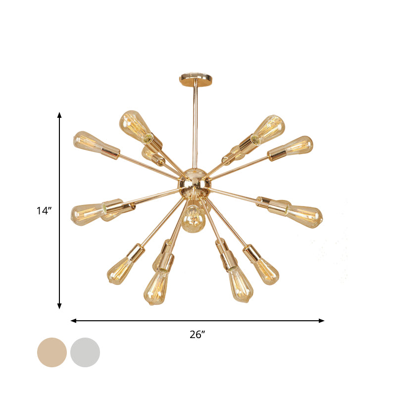 18/21 Lights Iron Chandelier Light Farmhouse Copper/Gold Finish Sputnik Ceiling Fixture for Dining Room Clearhalo 'Cast Iron' 'Ceiling Lights' 'Chandeliers' 'Industrial Chandeliers' 'Industrial' 'Metal' 'Middle Century Chandeliers' 'Rustic Chandeliers' 'Tiffany' Lighting' 764594