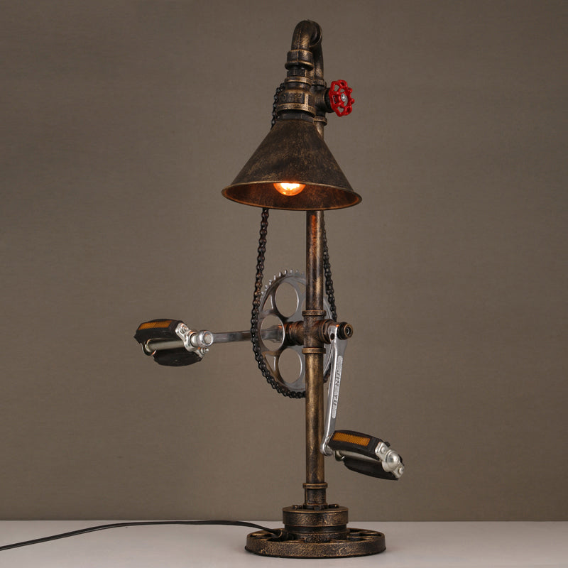 Steampunk Conical Table Lighting with Bicycle Design 1 Bulb Wrought Iron Table Lamp in Brass for Living Room Clearhalo 'Lamps' 'Table Lamps' Lighting' 764766