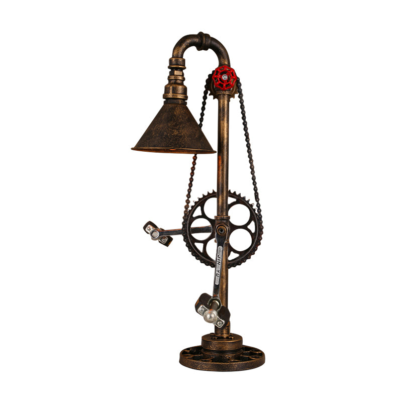 Steampunk Conical Table Lighting with Bicycle Design 1 Bulb Wrought Iron Table Lamp in Brass for Living Room Clearhalo 'Lamps' 'Table Lamps' Lighting' 764768