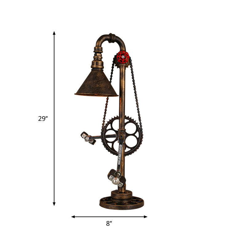 Steampunk Conical Table Lighting with Bicycle Design 1 Bulb Wrought Iron Table Lamp in Brass for Living Room Clearhalo 'Lamps' 'Table Lamps' Lighting' 764769