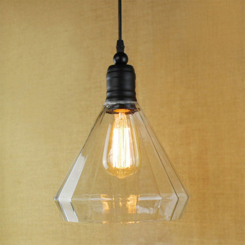 Single Bulb Conical Pendant Lighting Factory Black Clear Glass Hanging Light Fixture for Foyer Clearhalo 'Ceiling Lights' 'Glass shade' 'Glass' 'Industrial Pendants' 'Industrial' 'Middle Century Pendants' 'Pendant Lights' 'Pendants' 'Tiffany' Lighting' 764807