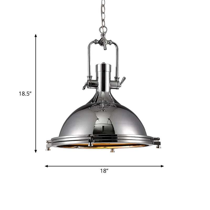 Nickel Finish Domed Pendant Light Industrial Metallic 1 Bulb Kitchen Hanging Lamp with Swivel Joint Clearhalo 'Art Deco Pendants' 'Cast Iron' 'Ceiling Lights' 'Ceramic' 'Crystal' 'Industrial Pendants' 'Industrial' 'Metal' 'Middle Century Pendants' 'Pendant Lights' 'Pendants' 'Tiffany' Lighting' 764819