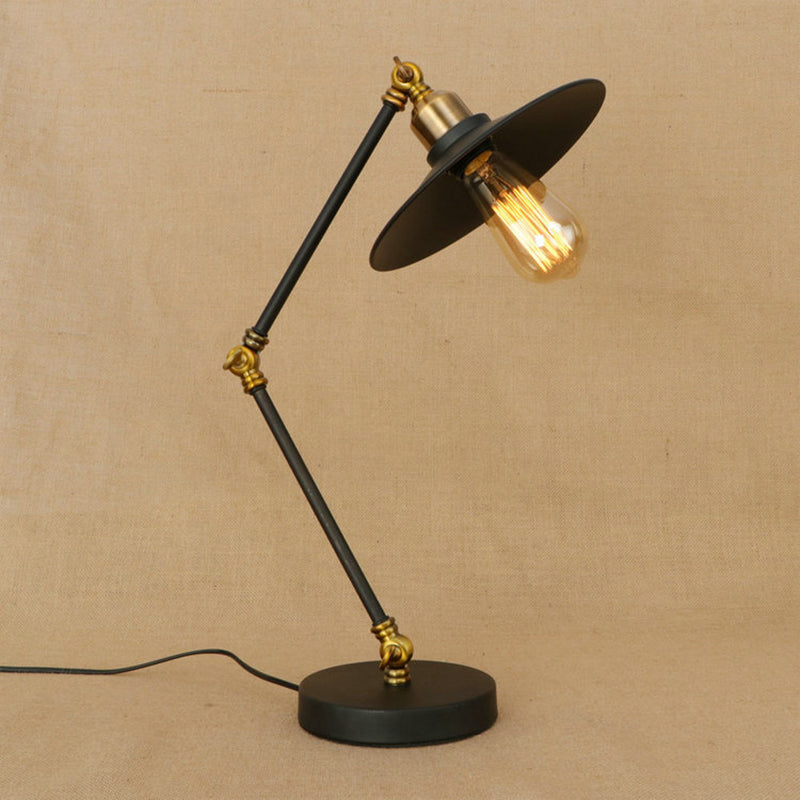 Iron Flat Shade Desk Light Industrial 1 Head Living Room Black Standing Desk Lamp with Adjustable Arm Clearhalo 'Lamps' 'Table Lamps' Lighting' 765082