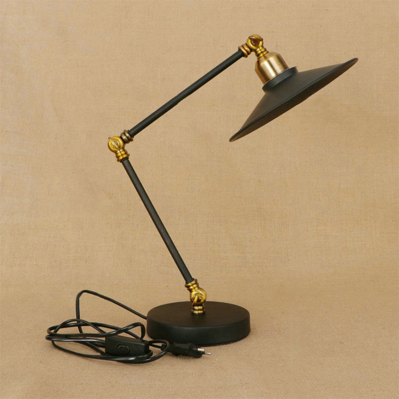 Iron Flat Shade Desk Light Industrial 1 Head Living Room Black Standing Desk Lamp with Adjustable Arm Clearhalo 'Lamps' 'Table Lamps' Lighting' 765083