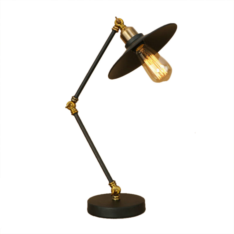 Iron Flat Shade Desk Light Industrial 1 Head Living Room Black Standing Desk Lamp with Adjustable Arm Clearhalo 'Lamps' 'Table Lamps' Lighting' 765084