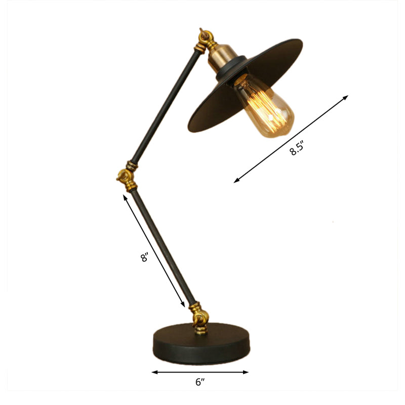 Iron Flat Shade Desk Light Industrial 1 Head Living Room Black Standing Desk Lamp with Adjustable Arm Clearhalo 'Lamps' 'Table Lamps' Lighting' 765085