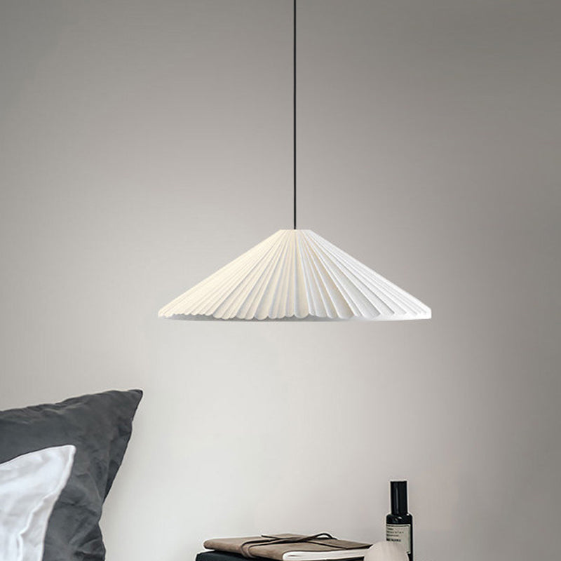 12.5"/16.5" W 1 Head Conic Pendant Light with Ribbed Design Nordic Style Blue/Pink/White Resin Hanging Lamp for Bedroom White 16.5" Clearhalo 'Ceiling Lights' 'Modern Pendants' 'Modern' 'Pendant Lights' 'Pendants' Lighting' 765163