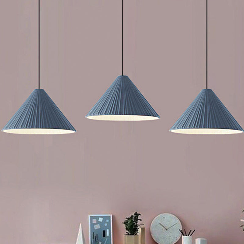 12.5"/16.5" W 1 Head Conic Pendant Light with Ribbed Design Nordic Style Blue/Pink/White Resin Hanging Lamp for Bedroom Clearhalo 'Ceiling Lights' 'Modern Pendants' 'Modern' 'Pendant Lights' 'Pendants' Lighting' 765168