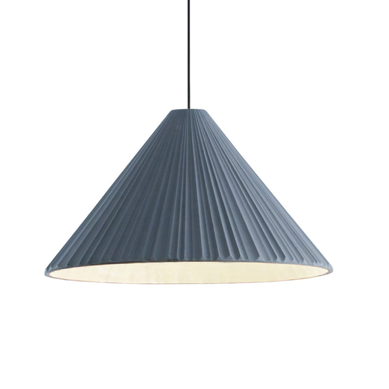 12.5"/16.5" W 1 Head Conic Pendant Light with Ribbed Design Nordic Style Blue/Pink/White Resin Hanging Lamp for Bedroom Clearhalo 'Ceiling Lights' 'Modern Pendants' 'Modern' 'Pendant Lights' 'Pendants' Lighting' 765171