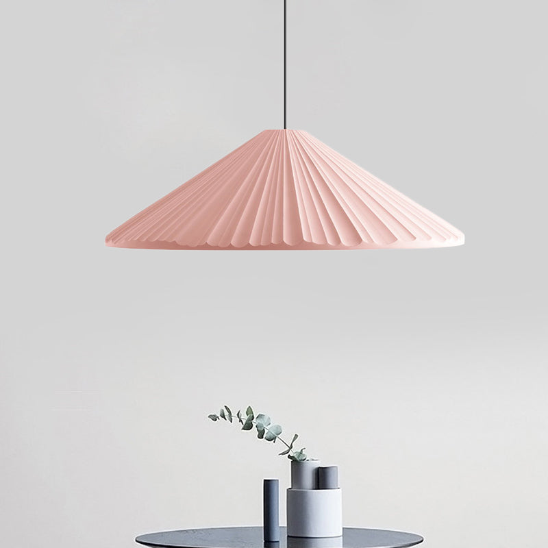 12.5"/16.5" W 1 Head Conic Pendant Light with Ribbed Design Nordic Style Blue/Pink/White Resin Hanging Lamp for Bedroom Pink 16.5" Clearhalo 'Ceiling Lights' 'Modern Pendants' 'Modern' 'Pendant Lights' 'Pendants' Lighting' 765173