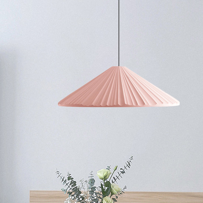 12.5"/16.5" W 1 Head Conic Pendant Light with Ribbed Design Nordic Style Blue/Pink/White Resin Hanging Lamp for Bedroom Clearhalo 'Ceiling Lights' 'Modern Pendants' 'Modern' 'Pendant Lights' 'Pendants' Lighting' 765174