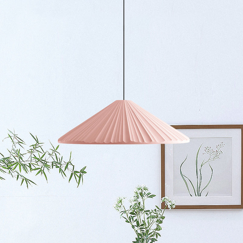 12.5"/16.5" W 1 Head Conic Pendant Light with Ribbed Design Nordic Style Blue/Pink/White Resin Hanging Lamp for Bedroom Clearhalo 'Ceiling Lights' 'Modern Pendants' 'Modern' 'Pendant Lights' 'Pendants' Lighting' 765175