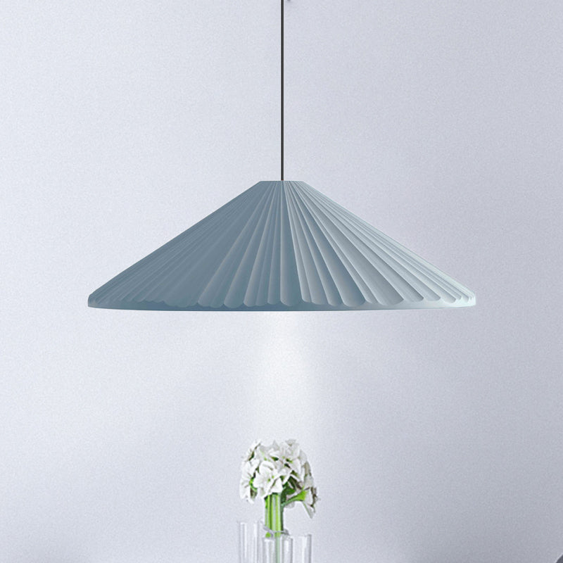 12.5"/16.5" W 1 Head Conic Pendant Light with Ribbed Design Nordic Style Blue/Pink/White Resin Hanging Lamp for Bedroom Blue 16.5" Clearhalo 'Ceiling Lights' 'Modern Pendants' 'Modern' 'Pendant Lights' 'Pendants' Lighting' 765177