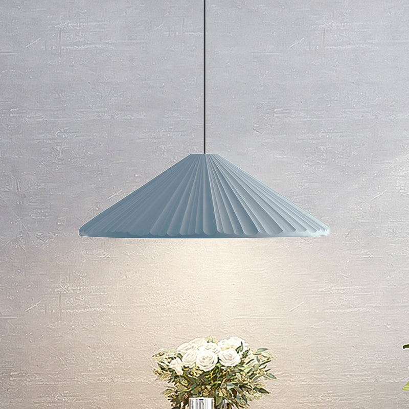 12.5"/16.5" W 1 Head Conic Pendant Light with Ribbed Design Nordic Style Blue/Pink/White Resin Hanging Lamp for Bedroom Clearhalo 'Ceiling Lights' 'Modern Pendants' 'Modern' 'Pendant Lights' 'Pendants' Lighting' 765178