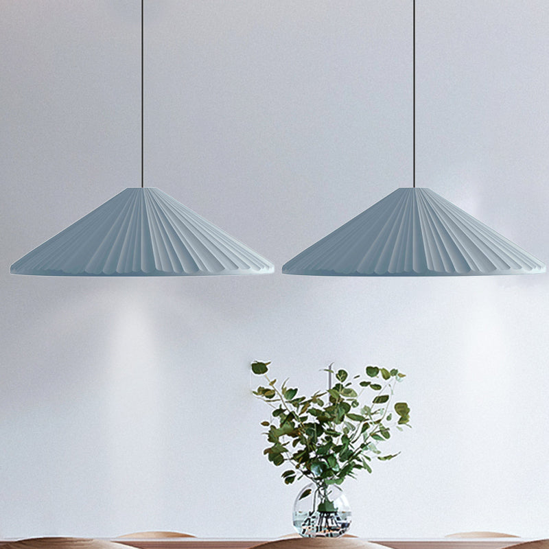 12.5"/16.5" W 1 Head Conic Pendant Light with Ribbed Design Nordic Style Blue/Pink/White Resin Hanging Lamp for Bedroom Clearhalo 'Ceiling Lights' 'Modern Pendants' 'Modern' 'Pendant Lights' 'Pendants' Lighting' 765179