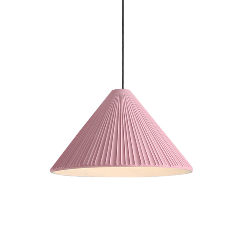 12.5"/16.5" W 1 Head Conic Pendant Light with Ribbed Design Nordic Style Blue/Pink/White Resin Hanging Lamp for Bedroom Clearhalo 'Ceiling Lights' 'Modern Pendants' 'Modern' 'Pendant Lights' 'Pendants' Lighting' 765183