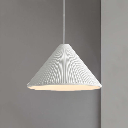 12.5"/16.5" W 1 Head Conic Pendant Light with Ribbed Design Nordic Style Blue/Pink/White Resin Hanging Lamp for Bedroom White 12.5" Clearhalo 'Ceiling Lights' 'Modern Pendants' 'Modern' 'Pendant Lights' 'Pendants' Lighting' 765184