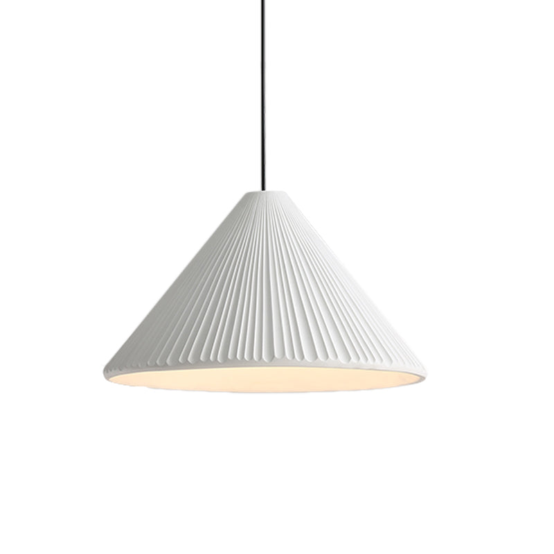 12.5"/16.5" W 1 Head Conic Pendant Light with Ribbed Design Nordic Style Blue/Pink/White Resin Hanging Lamp for Bedroom Clearhalo 'Ceiling Lights' 'Modern Pendants' 'Modern' 'Pendant Lights' 'Pendants' Lighting' 765187